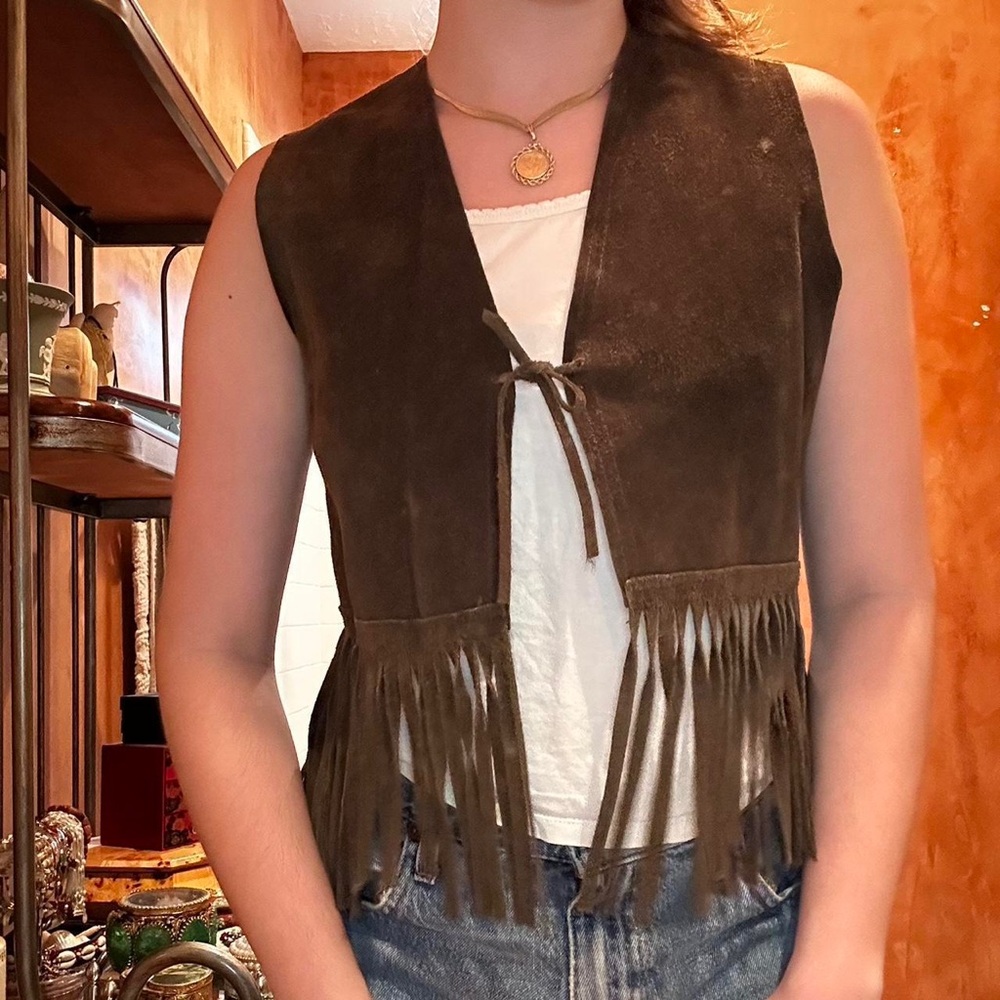 Brown Fringe Suede Vest Vintage Western Bonnie Bermann